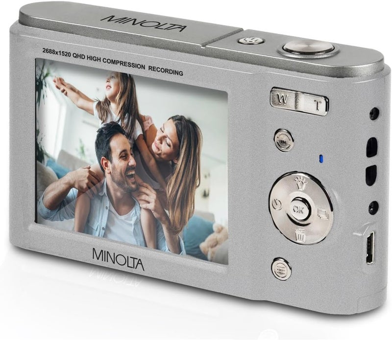 Minolta MND20 44MP Digital Camera – 2.7K Ultra HD Video, 16X Digital Zoom, Anti-Shake Stabilization, Time Lapse, Face Detection, 2.9-inch LCD Display – Lightweight Compact Camera (Silver) - Image 3